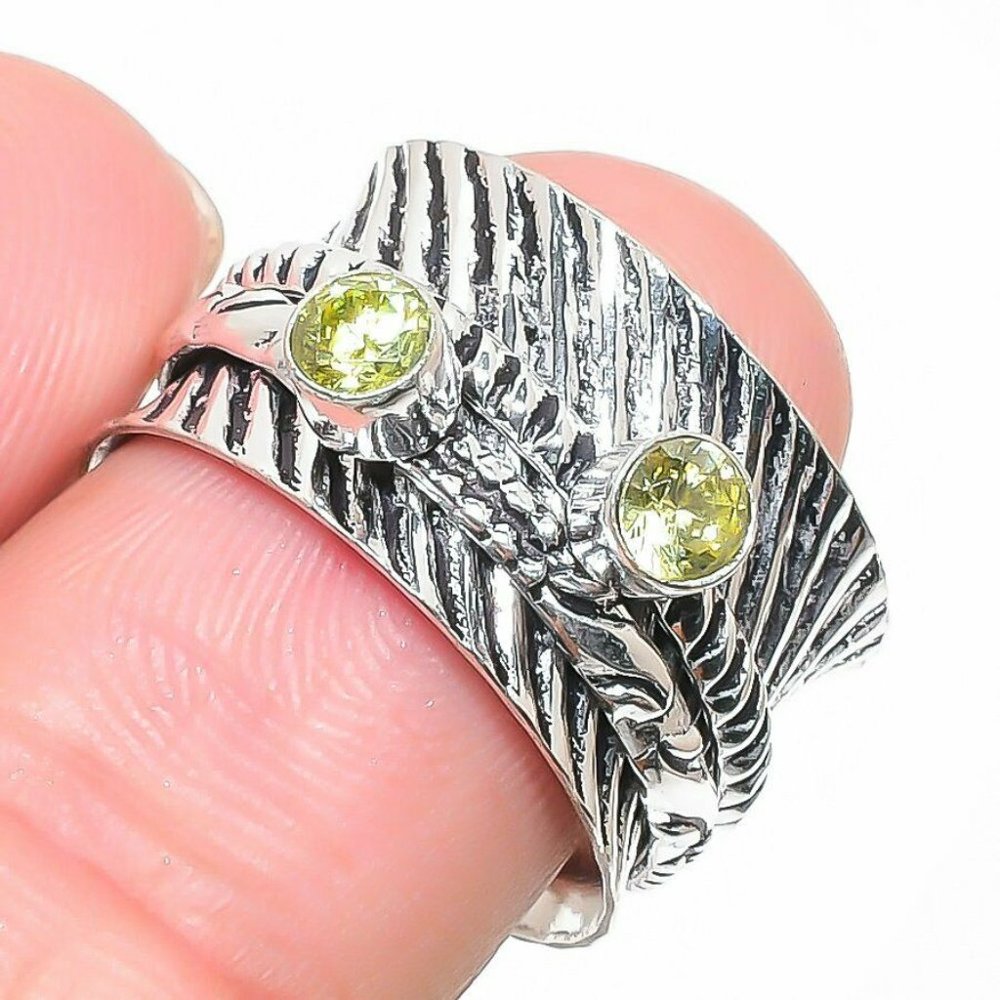 Citrine gemstone, 925 silver ring, spinner ring